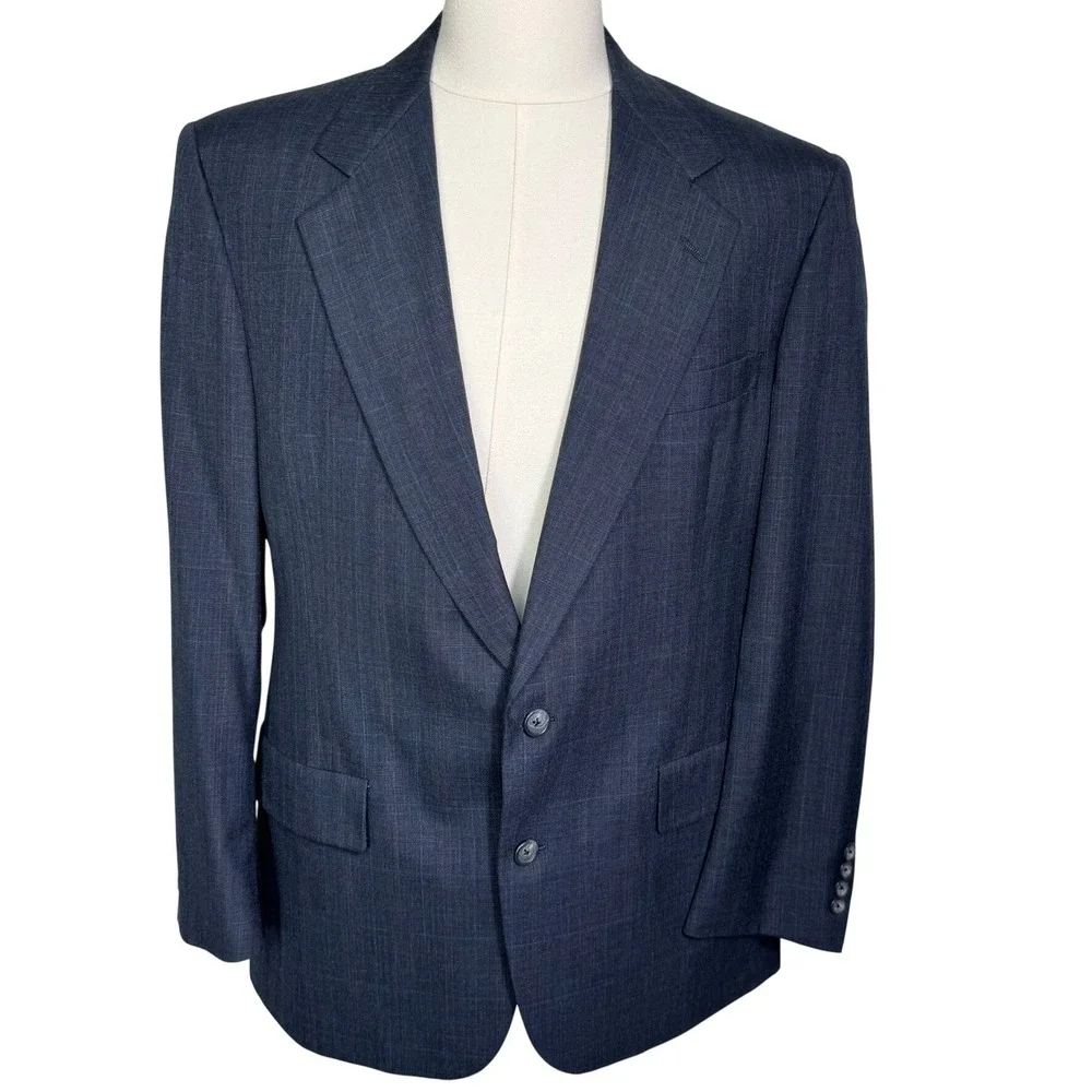 HART SCHAFFNER & MARX Men's 44R W34 Blue Glen Plaid Wool Viracle Two Piece Suit